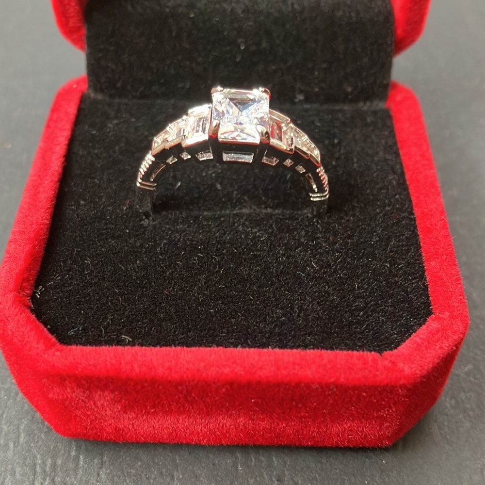 925 Sterling Silver Six Emerald Side Stone Engagement Ring Size 10 & 9 Available - Picture 7 of 10